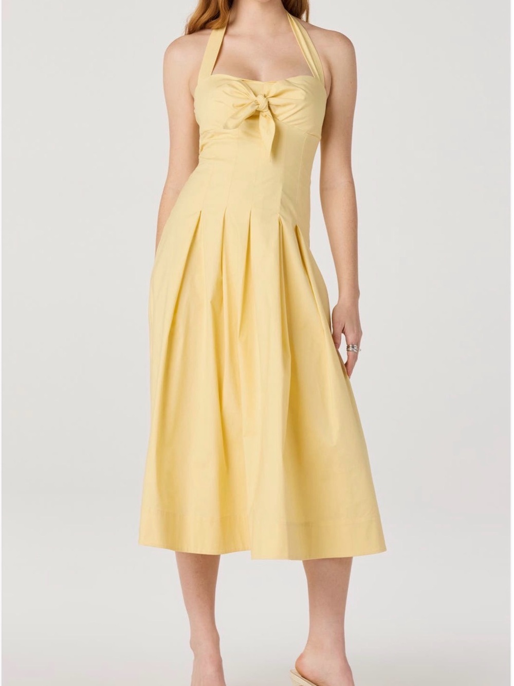 Astr Lemon Halter Tie-Front Midi Dress